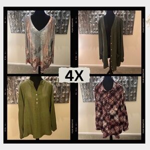 ⭐️ Lot of 4x Women’s Plus Tops - Greens, Olive & Burgundy Prints